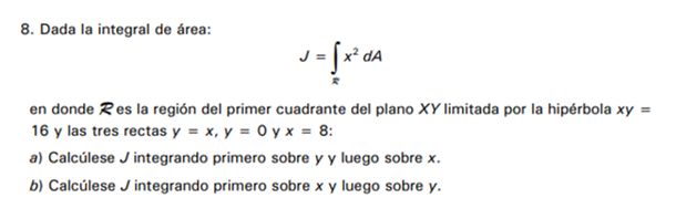Solved 8. Dada la integral de área: J=∫Rx2dA en donde R es | Chegg.com