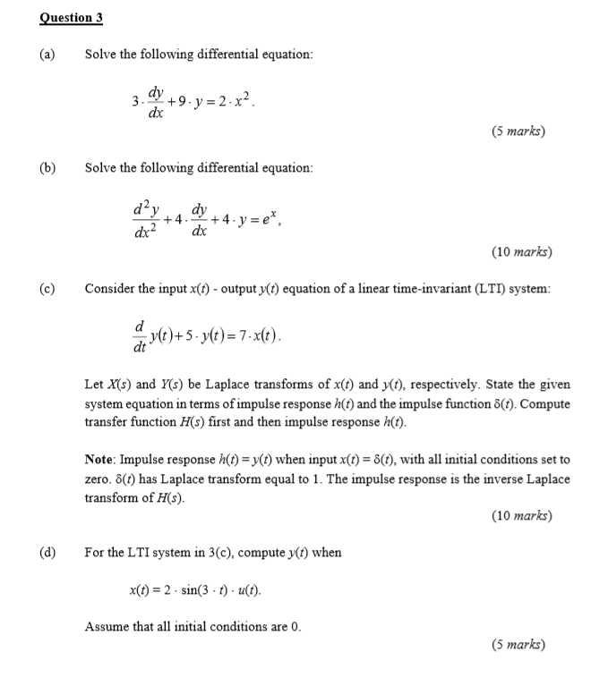 Solved Question 3 (a) Solve the following differential | Chegg.com