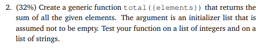 Solved Create a generic function total({elements}) that | Chegg.com
