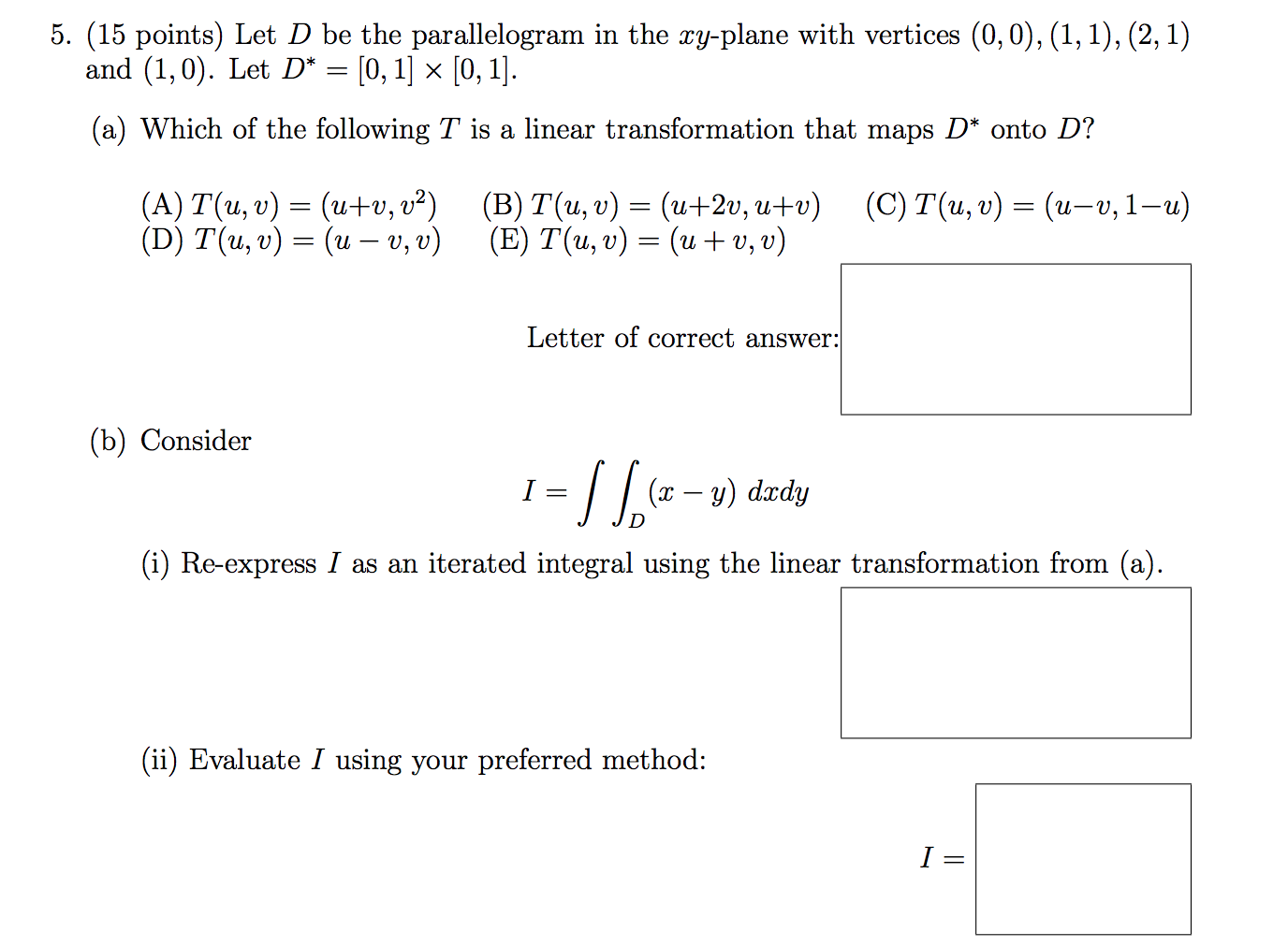 Solved 5. (15 Points) Let D Be The Parallelogram In The | Chegg.com