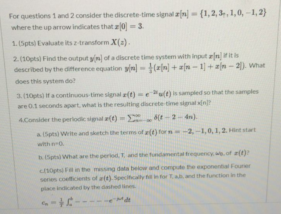 Solved For questions 1 and 2 consider the discrete-time | Chegg.com