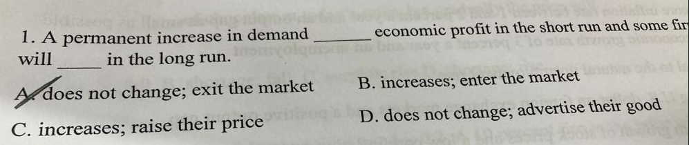 Solved A permanent increase in demandeconomic profit in the | Chegg.com