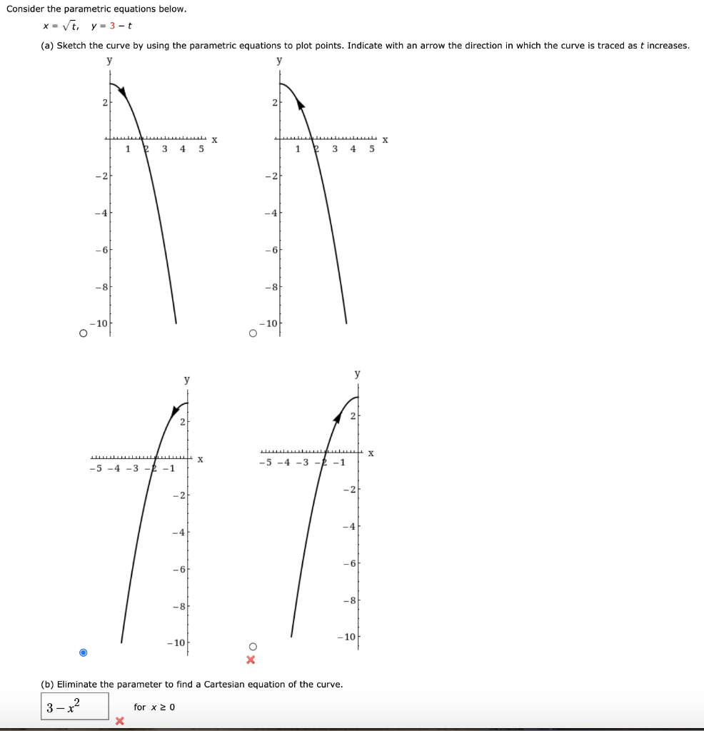 Solved Consider the parametric equations below. x = t. y = | Chegg.com
