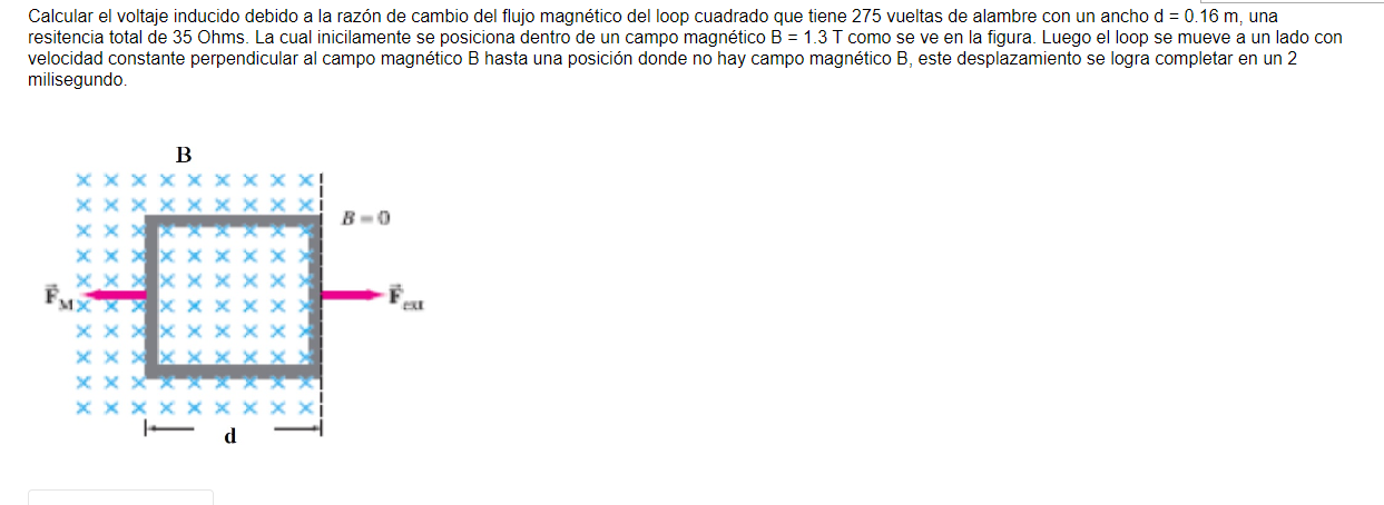 Calcular el voltaje inducido debido a la razón de cambio del flujo magnético del loop cuadrado que tiene 275 vueltas de alamb