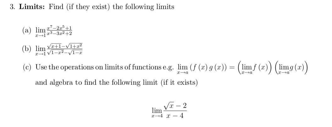 Solved 3. Limits: Find (if they exist) the following limits | Chegg.com