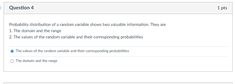 Solved Question 4 1 pts Probability distribution of a random | Chegg.com