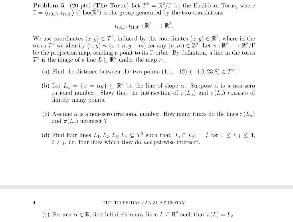 Problem 5 Pts The Torus Let Tº Rp T Be T Chegg Com