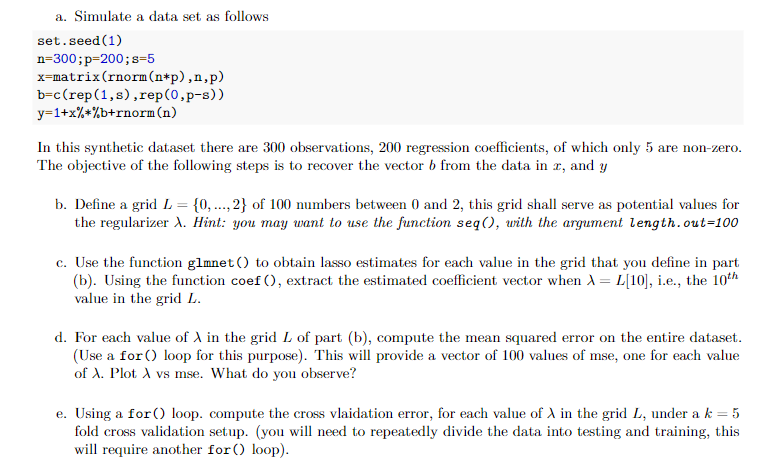 a. Simulate a data set as follows set.seed (1) | Chegg.com