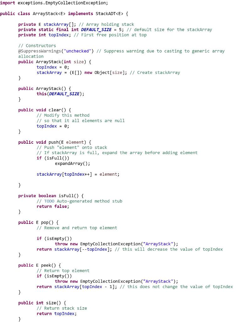 Solved Modify The Code Provided As Instructed ArrayStack: 1. | Chegg.com