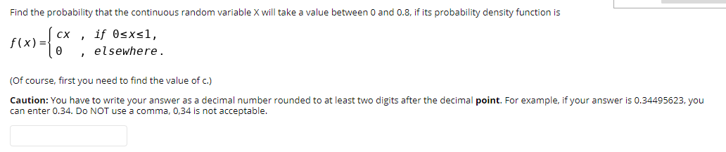 Solved Find the probability that the continuous random | Chegg.com
