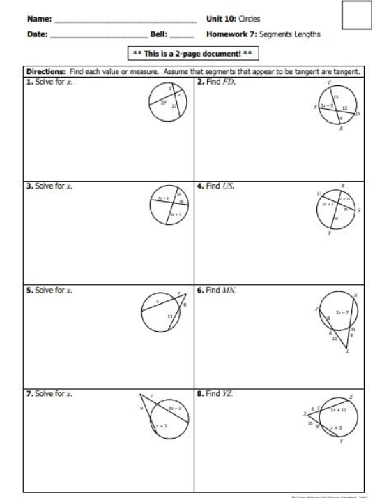 Date Name Unit 10 Circles Bell Homework 7 Chegg Com