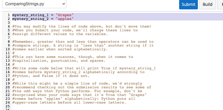 Solved ComparingStrings.py Submit Build F 3 7 1 | Chegg.com