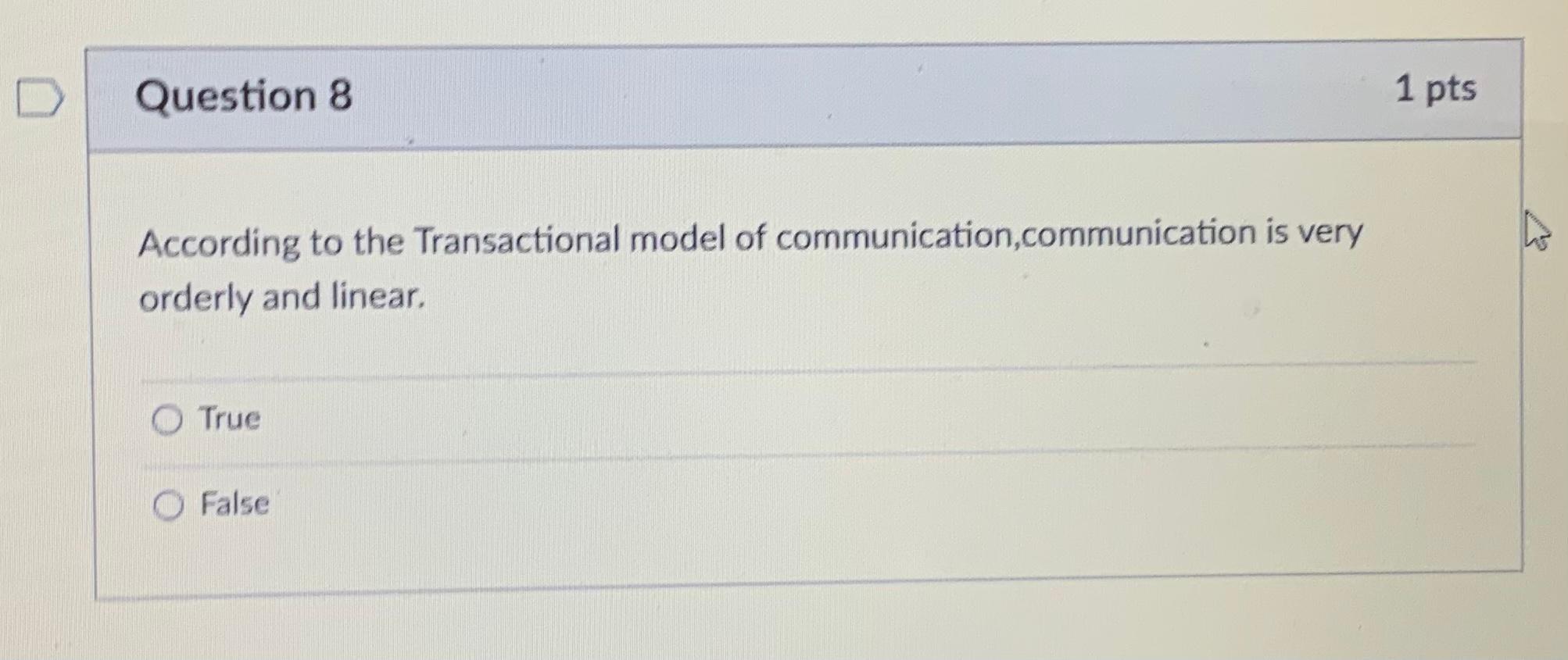Solved Question 8 1 pts According to the Transactional model | Chegg.com