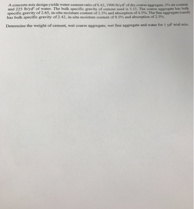 Solved A concrete mix design yields watercement ratio of