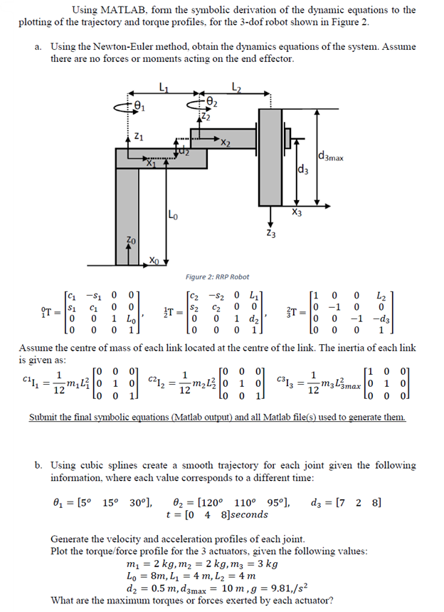 Using MATLAB, form the symbolic derivation of the | Chegg.com