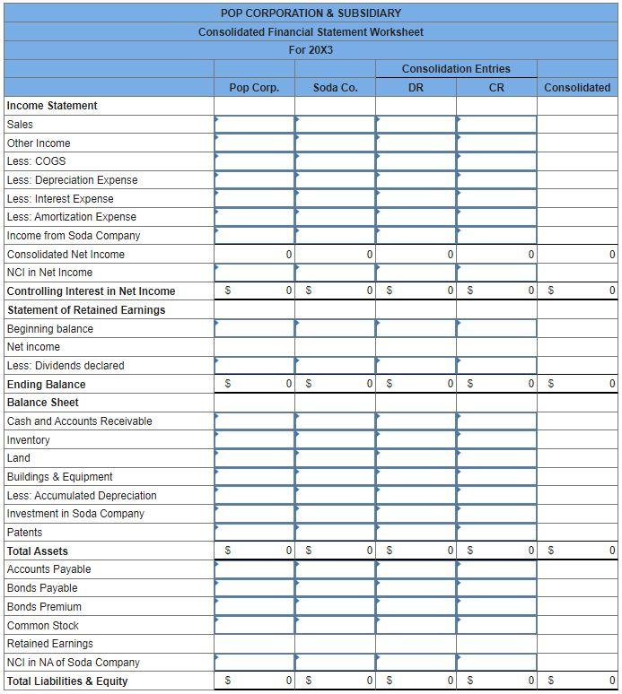 Pop Corporation acquired 70 percent of Soda Company's | Chegg.com