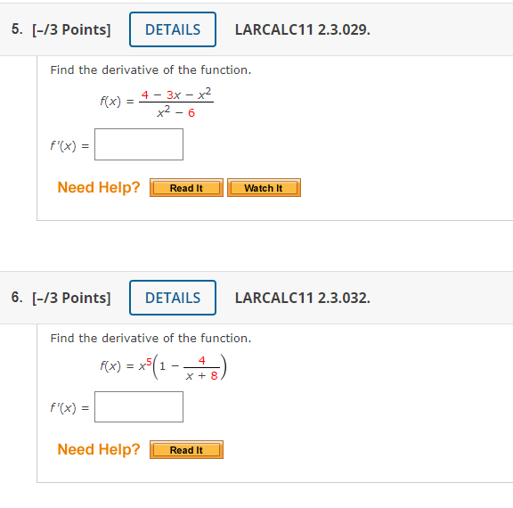 Solved Find The Derivative Of The Function F X X2−64−3x−x2