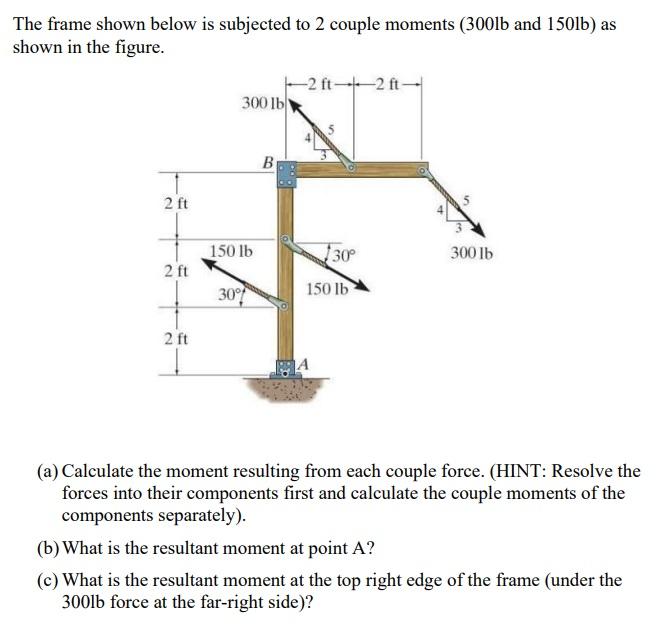 Solved The frame shown below is subjected to 2 couple | Chegg.com