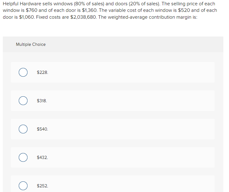 Solved Helpful Hardware sells windows (80 of sales) and