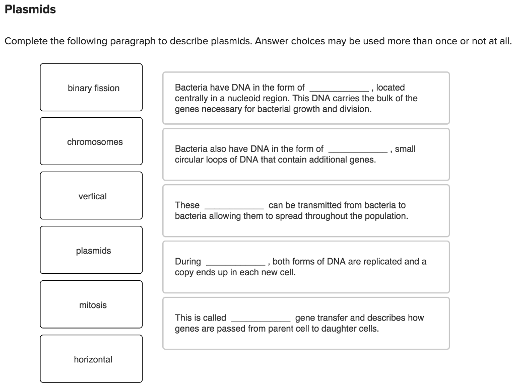 Solved Plasmids Complete the following paragraph to describe | Chegg.com