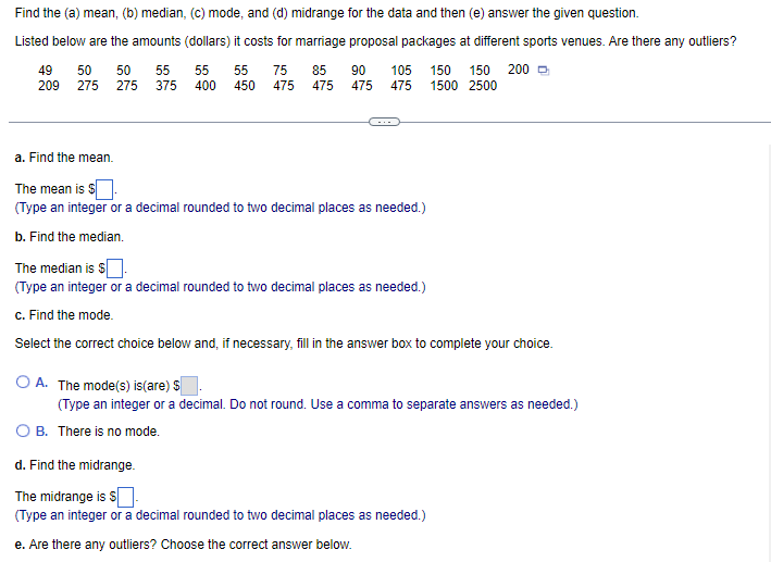 Solved Find the (a) mean, (b) median, (c) mode, and (d) | Chegg.com