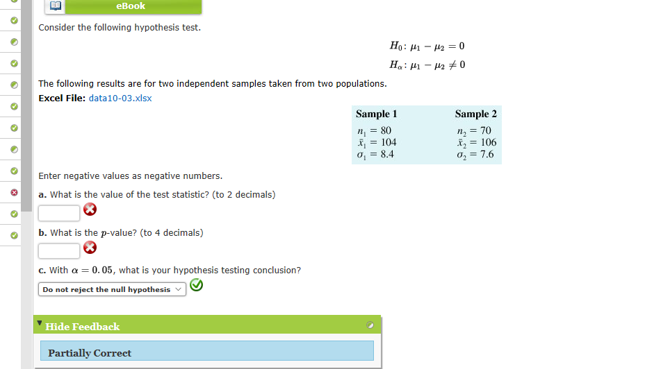 Solved eBook Consider the following hypothesis test. The