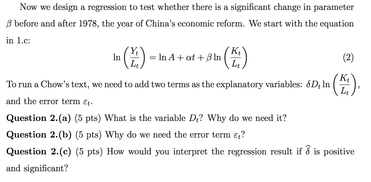 Now we design a regression to test whether there is a | Chegg.com