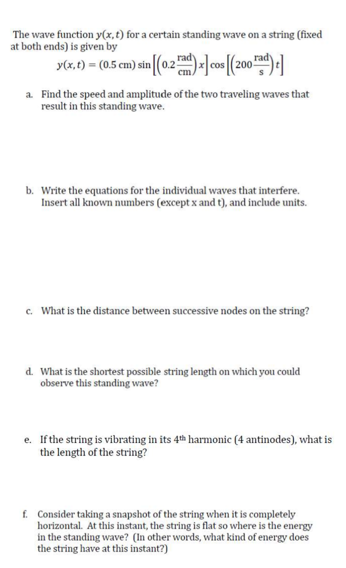 Solved The wave function y(x,t) for a certain standing wave | Chegg.com