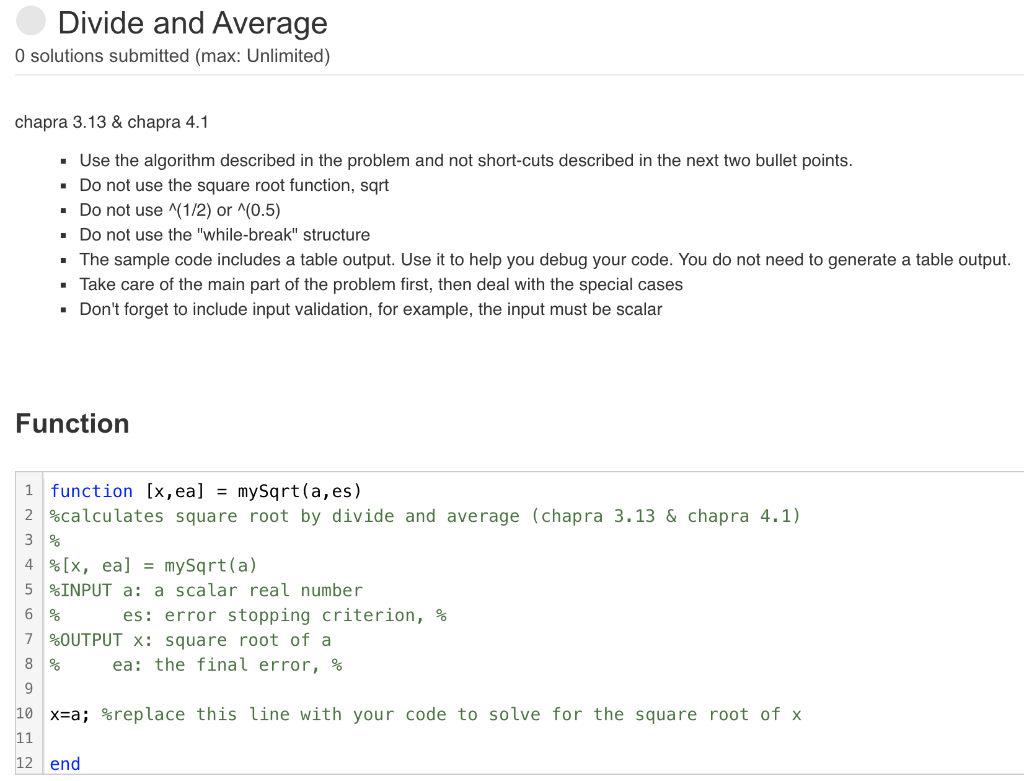 Divide and Average O solutions submitted (max: | Chegg.com