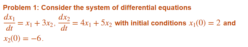 Solved Problem 1: Consider the system of differential | Chegg.com