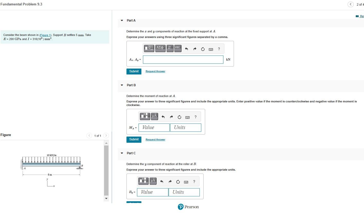 Solved Determine the x and y components of reaction at the | Chegg.com