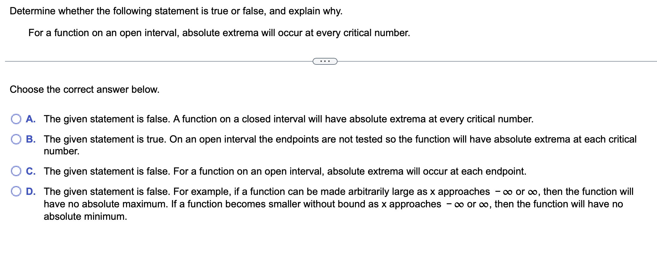Solved Determine whether the following statement is true or | Chegg.com