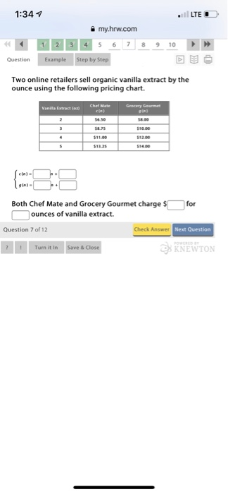 Solved 1:34 LTE a my.hrw.com 12.1 Creating Systems of Linear | Chegg.com