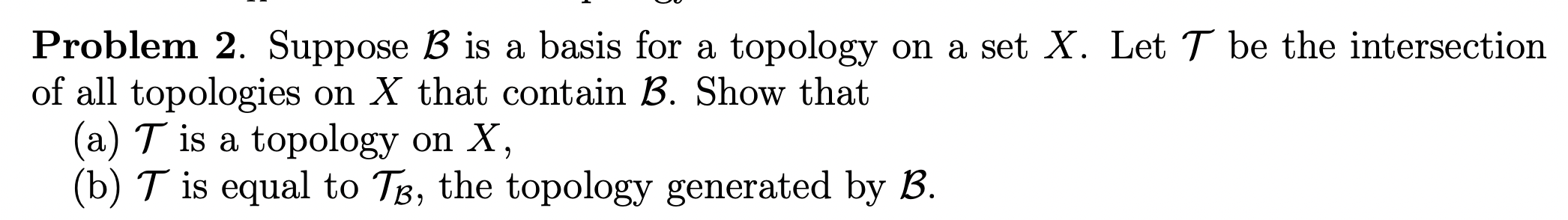 Solved Problem 2. Suppose B Is A Basis For A Topology On A | Chegg.com