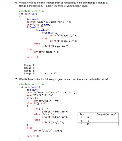 Solved 6. What are values of num1 (express them as range) | Chegg.com