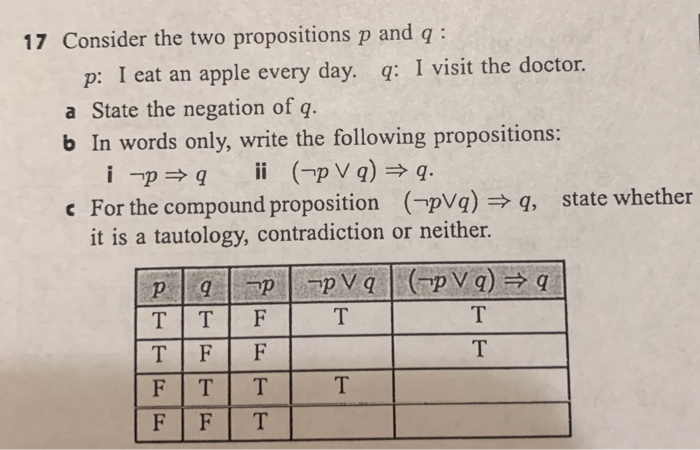 Solved 17 Consider The Two Propositions P And Q P: I Eat An | Chegg.com