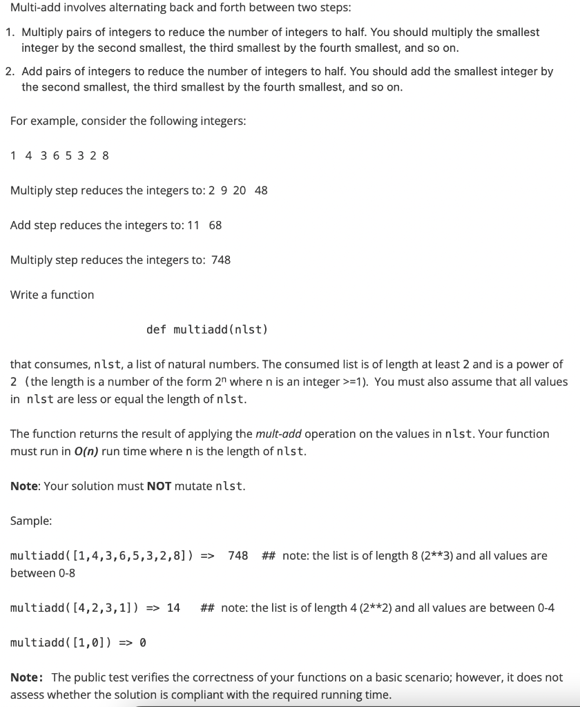 Solved python: more samples: multiadd([2, 2, 3, | Chegg.com