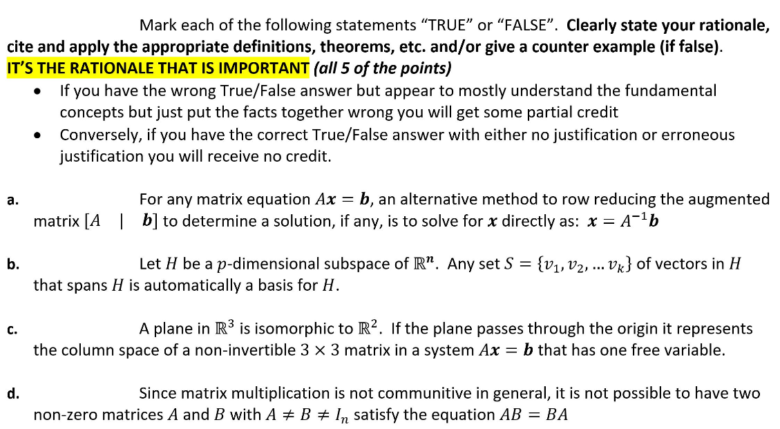 Solved Mark each of the following statements “TRUE” or | Chegg.com