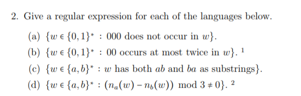Solved 2. Give a regular expression for each of the | Chegg.com