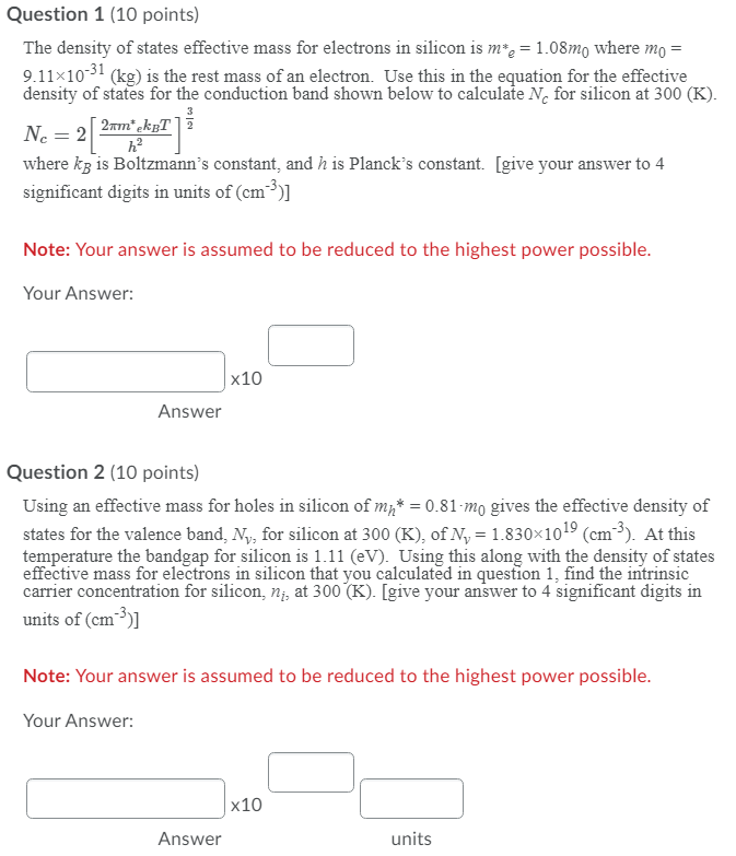 Solved Question 1 (10 Points) The Density Of States | Chegg.com