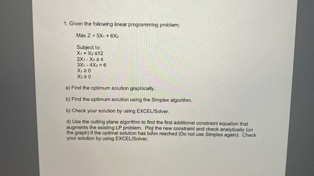 Solved 1. Given the following linear programming problem: | Chegg.com