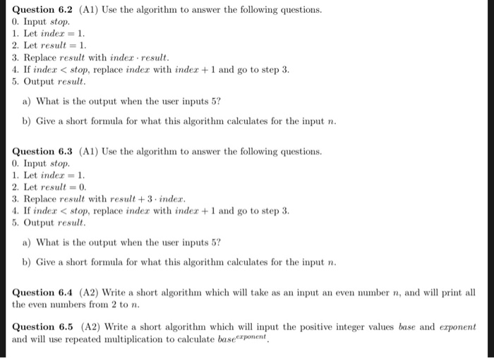 Solved Question 6.2 (A1) Use the algorithm to answer the | Chegg.com