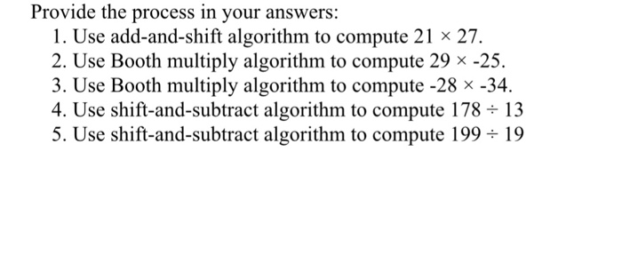 Solved Provide the process in your answers: 1. Use | Chegg.com