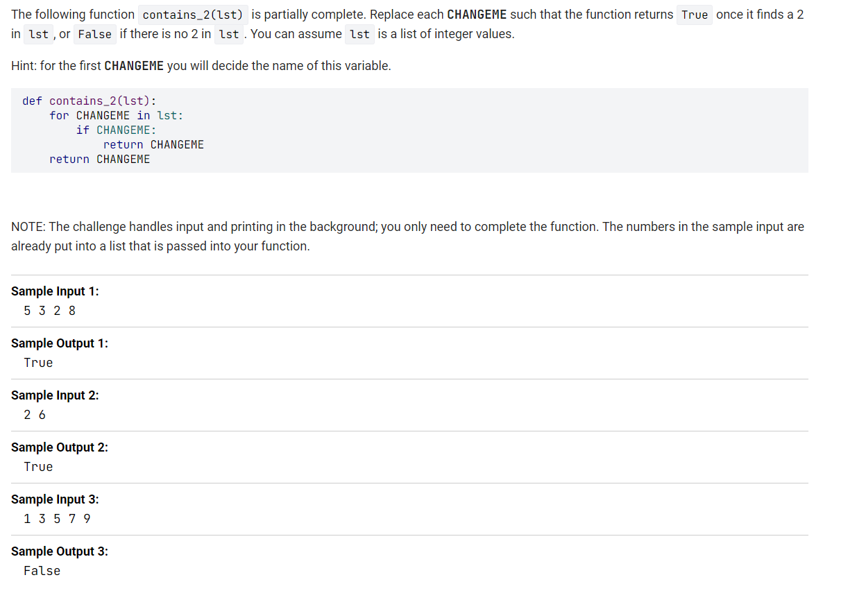 Solved The following function contains_2(1st) is partially | Chegg.com