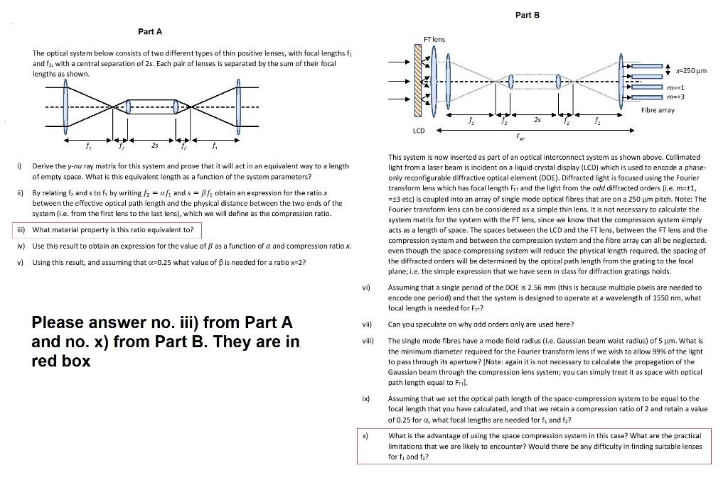 Part B Part A FT lens The optical system below | Chegg.com