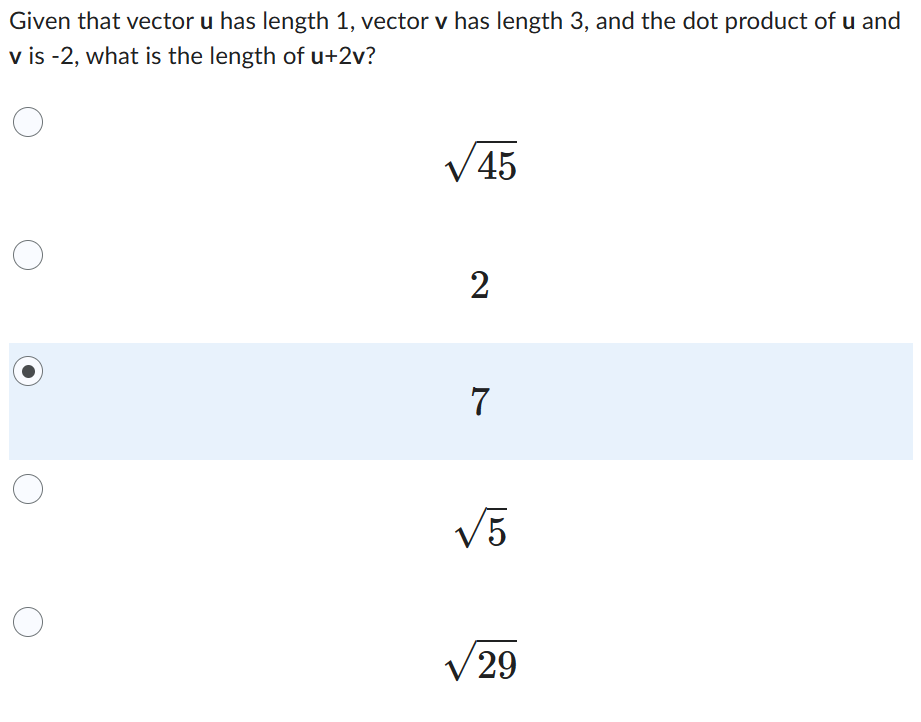 Solved Given that vector u ﻿has length 1 , ﻿vector v ﻿has | Chegg.com