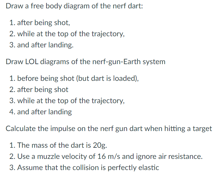Solved Draw a free body diagram of the nerf dart: 1 after Chegg com