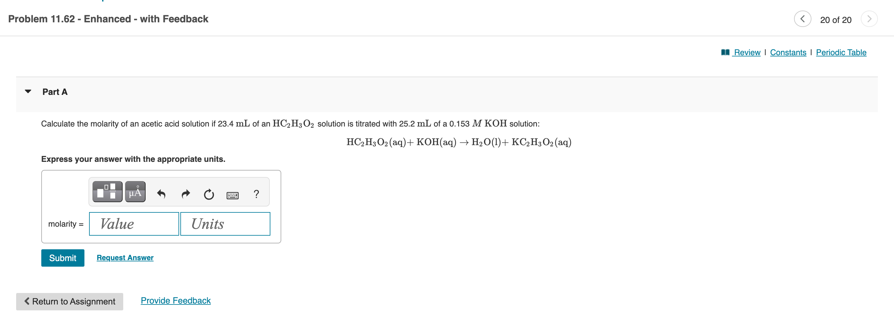 Solved Calculate the molarity of an acetic acid solution if | Chegg.com