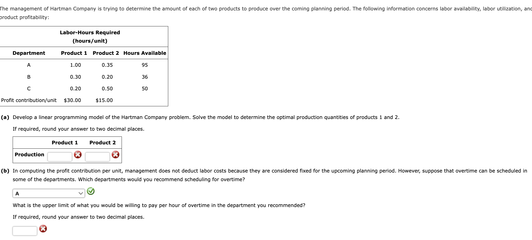 Solved (a) Develop a linear programming model of the Hartman | Chegg.com