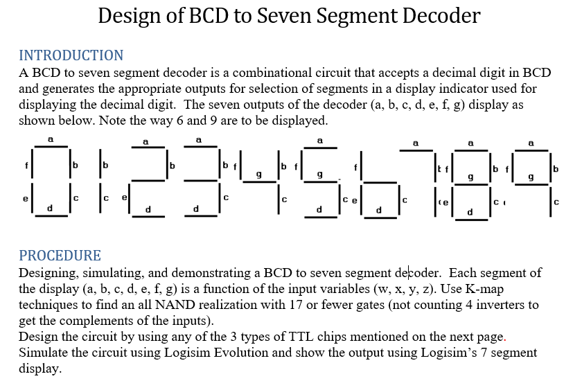 Solved Design Of BCD To Seven Segment Decoder INTRODUCTION A | Chegg.com